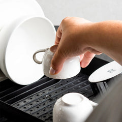 OU Dish Drying Rack, Freestanding Polypropylene Dish Drying Rack with Utensil Holder -  Modern Compact Dish Drainer & Strainer for Kitchen 16" x 8"