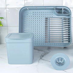 OU Dish Drying Rack for Kitchen Counter, Freestanding Plastic Dish Strainer with Utensil Holder, Compact Dish Drain for Plates, Cups & Cutlery