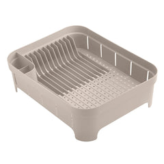 OU Dish Drying Rack for Kitchen Counter, Freestanding Plastic Dish Strainer with Utensil Holder, Compact Dish Drain for Plates, Cups & Cutlery