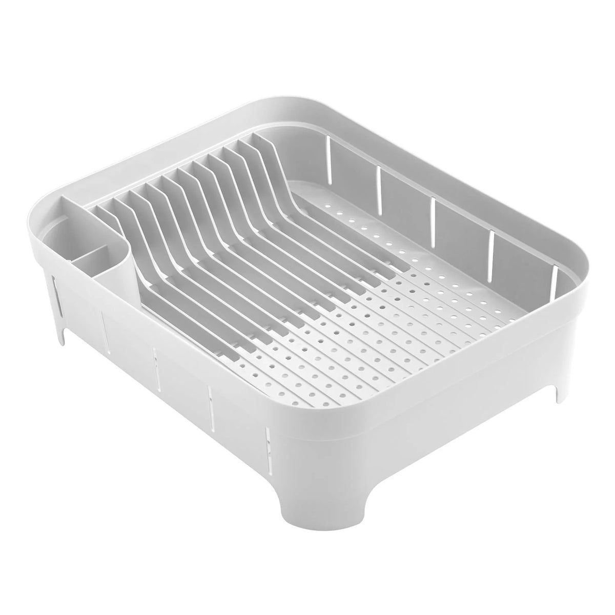 OU Dish Drying Rack for Kitchen Counter, Freestanding Plastic Dish Strainer with Utensil Holder, Compact Dish Drain for Plates, Cups & Cutlery