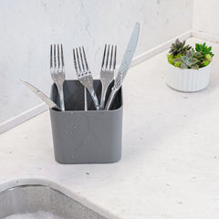 OU Utensil Holder with Removable Divider, Nonslip Cutlery Drainer, Scratch Resistant Finish with Built In Reservoir, Kitchen Sink Caddy - White