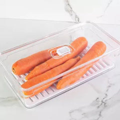 OU Fridge Organizer Bin with Vented Lid, Clear Stackable Refrigerator Storage Bin, Produce Kitchen Storage Container, 11.8" Depth, BPA Free