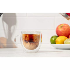 Double Walled Insulated Glasses Set of 2 - Clear Coffee Mugs with Handles, Durable Lightweight Glass - 8.5 OZ