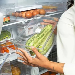 OU Fridge Organizer Bin with Vented Lid 5.3qt, Clear Stackable Refrigerator Storage Bin, Produce Kitchen Storage Container, BPA Free