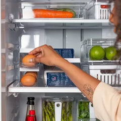 OU Egg Holder for Fridge, BPA Free Rolling Egg Organizer for Refrigerator Organization, Clear Stackable Container for Kitchen Organizers and Storage