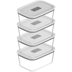 OU Glass Food Storage Container Set 8pc (set of 4) Microwave, Freezer & Dishwasher Safe, Airtight Leak Proof Lid with Microwave Valve, Stackable