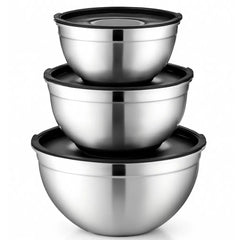 Stainless Steel Mixing Bowls with Lids, Set of 3 Durable Rust Resistant for Nonslip Nesting Mixing Bowl Set for Cooking, Baking, Meal Prep and Storage