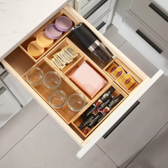Bamboo Drawer Organizer Set, 5 Piece Non-Slip Versatile Storage Trays for Kitchen Utensils, Bathroom Essentials, Makeup & Jewelry – Modular & Eco-Friendly Design
