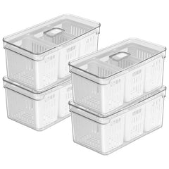 OU Fridge Organizer Bins with Drain Baskets & Vented Lid, Clear Stackable Refrigerator Storage Bin, Produce Kitchen Storage Container, BPA Free
