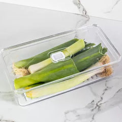 OU Fridge Organizer Bin with Vented Lid, Clear Stackable Refrigerator Storage Bin, Produce Kitchen Storage Container, 11.8" Depth, BPA Free