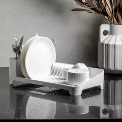 OU Kitchen Sink Organizer 3pc Set, Dish Drying Rack, Cutlery Drainer & Soap Dispenser Caddy with Sponge Holder, Countertop Dish Drainer & Strainer