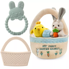 Easter Plush and Teether Baby Playset - Squeaky Bunny, Chicken, Easter Egg, Plush Toys and Silicone Teethers - Perfect Gift for Newborns and Babies