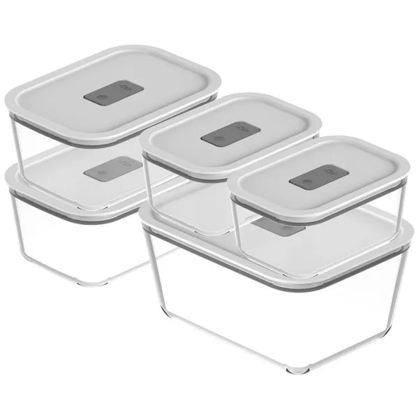 OU Glass Food Storage Container Set 10pc (set of 5) Microwave, Freezer & Dishwasher Safe, Airtight Leak Proof Lid with Microwave Valve, Stackable