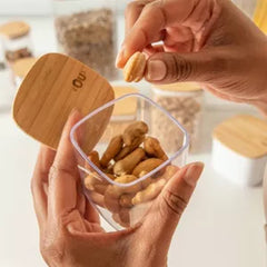 OU Airtight Food Storage Container Set 8pc (set of 4) Clear Plastic Storage Container with Leak Proof Bamboo Lid, Stackable Kitchen Pantry Organizer