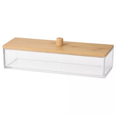 Nonslip Cosmetic Organizer with Bamboo Lid, Durable Clear Acrylic Storage Box for Makeup, Skincare & Jewelry, Stylish Organizer for Bathroom & Vanity