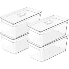 OU Fridge Organizer Bin with Vented Lid, Clear Stackable Refrigerator Storage Container, Produce Kitchen Storage Bin, BPA Free, 4 Pack