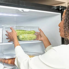 OU Fridge Organizer Bin with Vented Lid 5.3qt, Clear Stackable Refrigerator Storage Bin, Produce Kitchen Storage Container, BPA Free