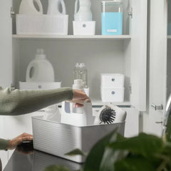 OU 8-Piece Home Cleaning Tools Set – Silicone Squeegee, Scrub Brushes, Refillable Spray Bottle, Organizer Caddy & More for Bathroom & Kitchen Cleaning