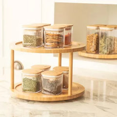 OU Airtight Food Storage Container Set 8pc (set of 4) Clear Plastic Storage Container with Leak Proof Bamboo Lid, Stackable Kitchen Pantry Organizer