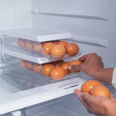 OU Egg Holder for Fridge, Rolling Egg Organizer for Refrigerator Organization, Clear Stackable Container for Kitchen Organizers and Storage, BPA Free