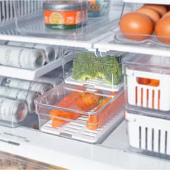 OU Fridge Organizer Bin with Vented Lid, Clear Stackable Refrigerator Storage Bin, Produce Kitchen Storage Container, 11.8" Depth, BPA Free