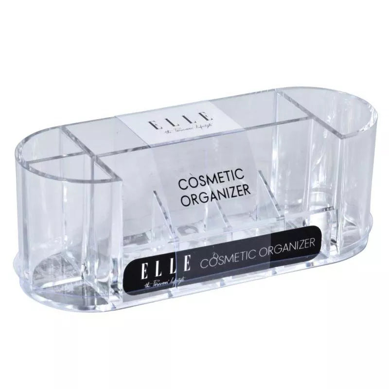 Clear Acrylic Makeup Organizer with Dividers, Multi-Compartment Cosmetic Storage Holder for Lipsticks, Brushes & Palettes, Nonslip Vanity Organizer