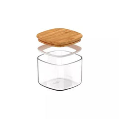 OU Airtight Food Storage Container 1.9cup, Clear Plastic Food Storage Container with Leak Proof Bamboo Lid, Stackable Kitchen Pantry Organizer
