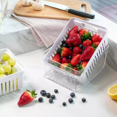 OU Fridge Organizer Bins with Drain Baskets & Vented Lids, Clear Stackable Refrigerator Storage Container, Produce Kitchen Storage Bin