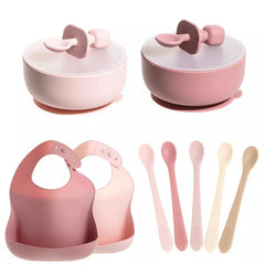 Baby Feeding Set, Silicone Bib, Bowl & Spoons for Self-Feeding First Stage Baby Essentials – Gum Friendly, BPA-Free, Easy to Clean & Safe for Babies