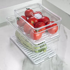 OU Fridge Organizer Bins with Drain Baskets & Vented Lids, Clear Stackable Refrigerator Storage Container, Produce Kitchen Storage Bin