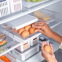 OU Egg Holder for Fridge, BPA Free Rolling Egg Organizer for Refrigerator Organization, Clear Stackable Container for Kitchen Organizers and Storage