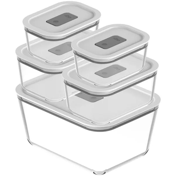 OU Food Storage Container Set with Lids, 5 Pc BPA-Free Clear Borosilicate Glass with Airtight Vented Lids, Dishwasher Safe, Kitchen & Pantry Organizer