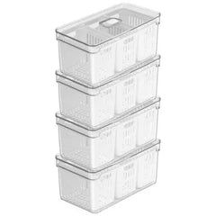 OU Fridge Organizer Bins with Drain Baskets & Vented Lid, Clear Stackable Refrigerator Storage Bin, Produce Kitchen Storage Container, BPA Free