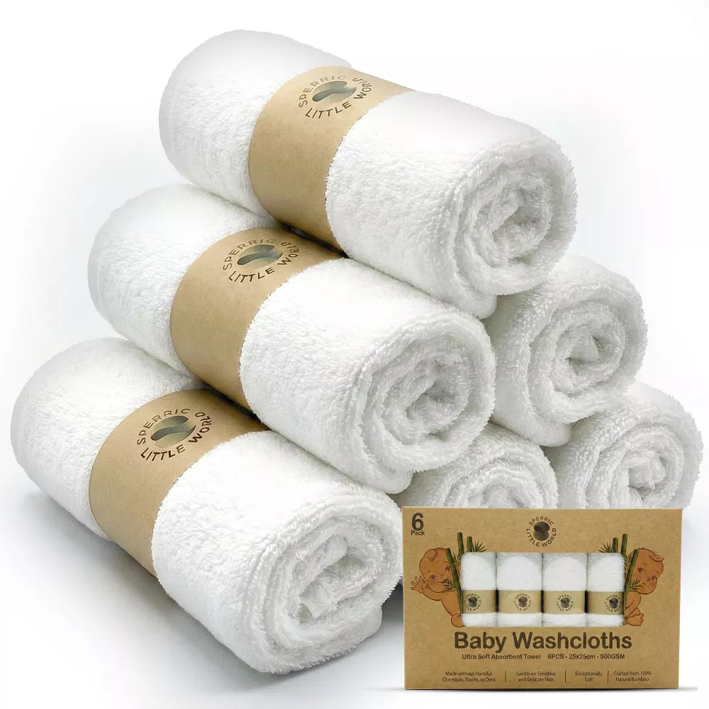 Organic Baby Washcloths, 10x10" Ultra Soft Absorbent Face Wash Cloths for Babies, Baby Wash Cloth, Newborn Bath Towels, Holiday Baby Gifts 6 Pack