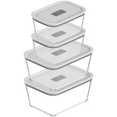 OU Glass Food Storage Container Set 8pc (set of 4) Microwave, Freezer & Dishwasher Safe, Airtight Leak Proof Lid with Microwave Valve, Stackable