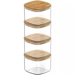 OU Airtight Food Storage Container Set 8pc (set of 4) Clear Plastic Storage Container with Leak Proof Bamboo Lid, Stackable Kitchen Pantry Organizer