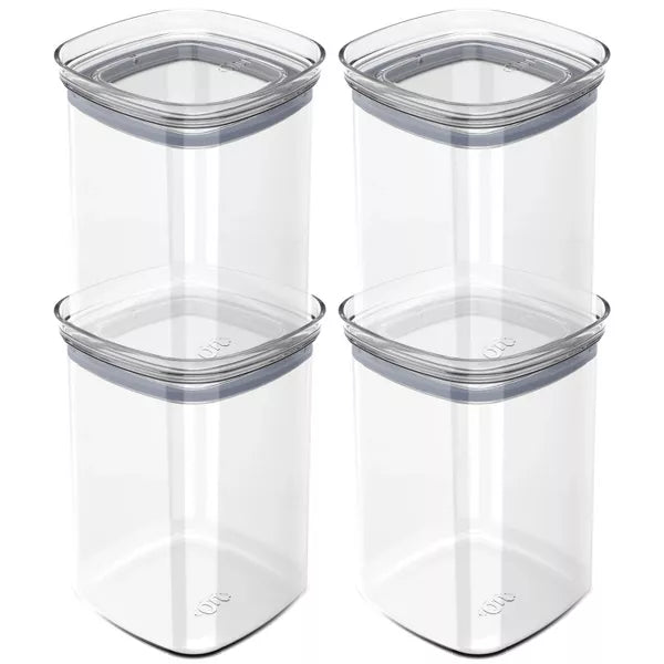 OU Airtight Food Storage Container 8pc (set of 4) BPA Free Clear Plastic Storage Container with Leak Proof Lid, Stackable Kitchen Pantry Organizer