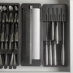 OU In-Drawer Silverware and Utensils Organizer Set - Knife Holder, Roll Dispenser for Aluminum Foil & Wrap, Cutlery Tray, Utensil Drawer Insert