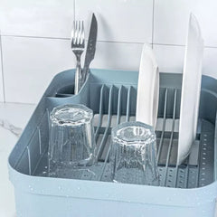 OU Kitchen Sink Organizer 3pc Set, Dish Drying Rack, Cutlery Drainer & Soap Dispenser Caddy with Sponge Holder, Countertop Dish Drainer & Strainer