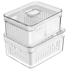 OU Fridge Organizer Bins with Drain Baskets & Vented Lids, Clear Stackable Refrigerator Storage Container, Produce Kitchen Storage Bin, BPA Free