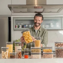 OU Airtight Food Storage Container 8pc (set of 4) BPA Free Clear Plastic Storage Container with Leak Proof Lid, Stackable Kitchen Pantry Organizer