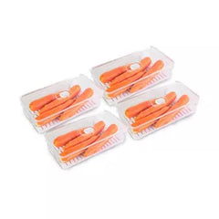 OU Fridge Organizer Bin with Vented Lid, Clear Stackable Refrigerator Storage Bin, Produce Kitchen Storage Container, 11.8" Depth, BPA Free