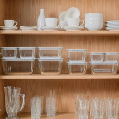 OU Glass Food Storage Container Set 4pc (set of 2) Microwave, Freezer & Dishwasher Safe, Airtight Leak Proof Lid with Microwave Valve, Stackable
