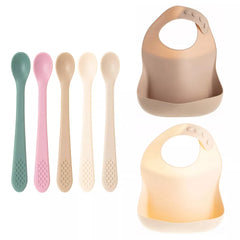 Baby Feeding Set, Silicone Bib, Bowl & Spoons for Self-Feeding First Stage Baby Essentials – Gum Friendly, BPA-Free, Easy to Clean & Safe for Babies
