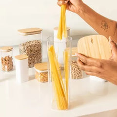 OU Food Storage Container Set 32pc (set of 16) Clear Airtight Plastic Containers, Leak Proof Bamboo Lids, Stackable Kitchen Pantry Organizer Jars