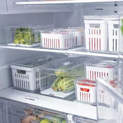 OU Fridge Organizer Bin with Vented Lid 5.3qt, Clear Stackable Refrigerator Storage Bin, Produce Kitchen Storage Container, BPA Free