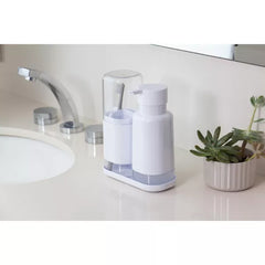 OU Soap Dispenser & Toothbrush Holder, Durable, Dual Bathroom Set 16.9oz Soap Dispenser, Nonslip  Toothbrush Holder, Bathroom Countertop Organizer