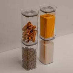 OU Airtight Food Storage Container 8pc (set of 4) BPA Free Clear Plastic Storage Container with Leak Proof Lid, Stackable Kitchen Pantry Organizer