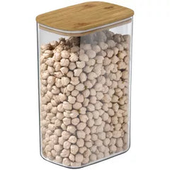 OU Airtight Food Storage Container Set 8pc (set of 4) Clear Plastic Storage Container w Leak Proof Bamboo Lid, Stackable Kitchen Pantry Organizer Jars