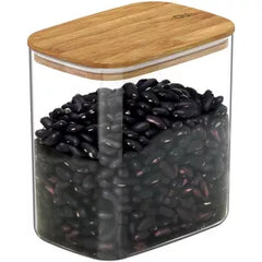 OU Airtight Food Storage Container Set 8pc (set of 4) Clear Plastic Storage Container w Leak Proof Bamboo Lid, Stackable Kitchen Pantry Organizer Jars